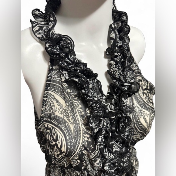 grass collection Black & White Sheer Paisley Halter Blouse - Picture 3 of 5